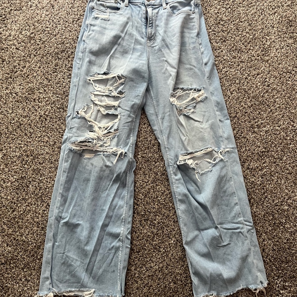 American Eagle Outfitters Light Blue Distressed Flare Jeans